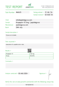 Kisspeptin-10 peptide for testosterone regulation