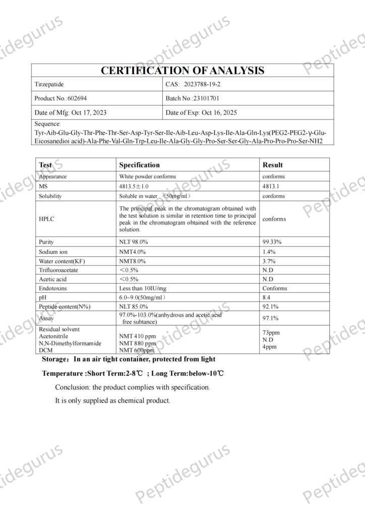 602694 COA 23101701_00 레타 트루 타이드 펩티드 최고의 가격